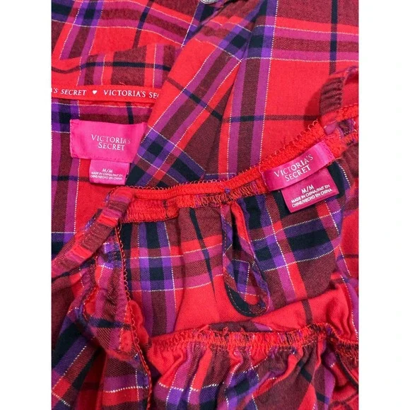 Victorias Secret 2pc M Flannel Babydoll Dress & Night Shirt Lounge‎ Leisure Y2K - Picture 8 of 11